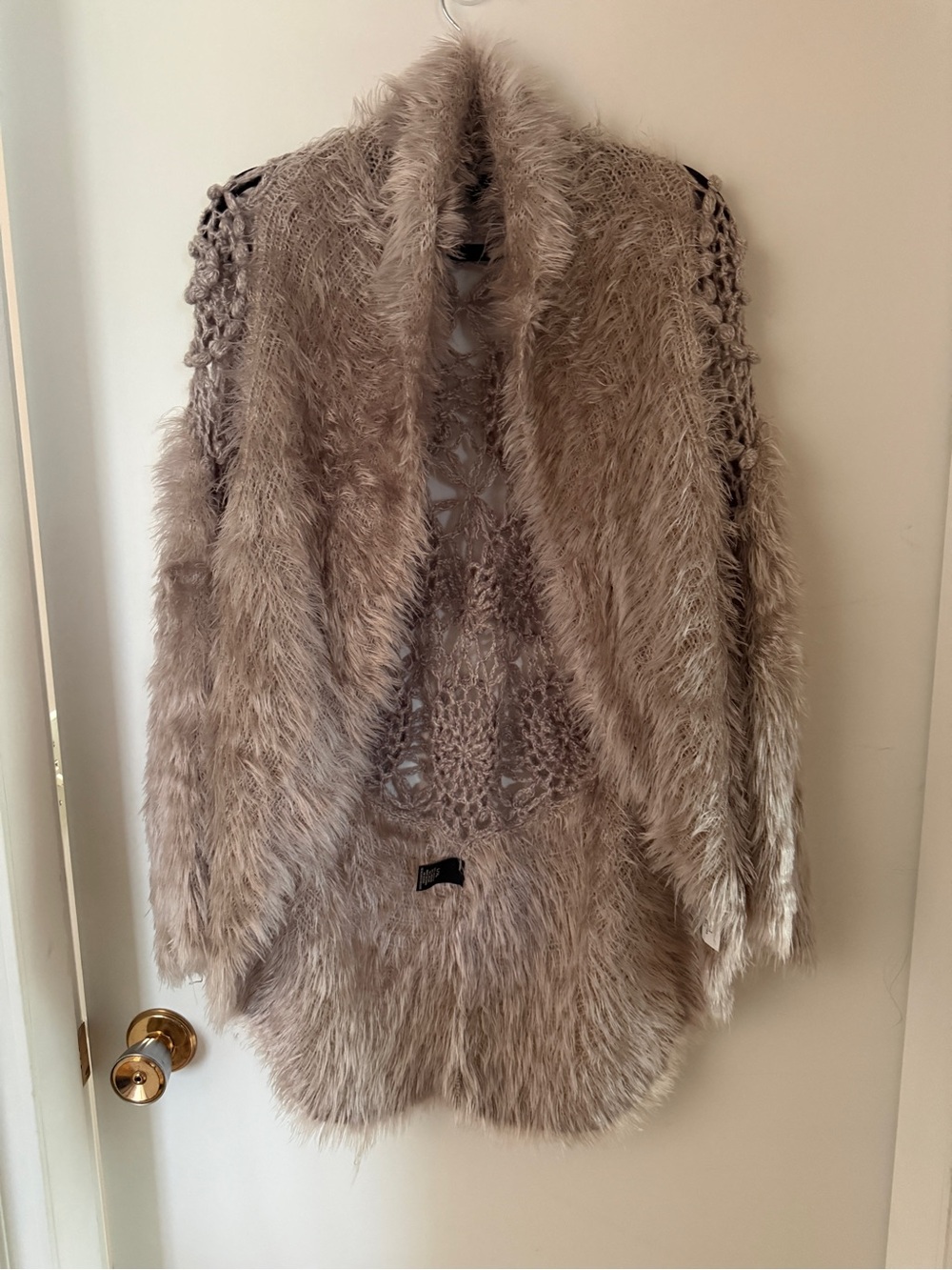 Collection Dressbarn Taupe Mohair Crochet Cardigan L XL Boho Art to Wear